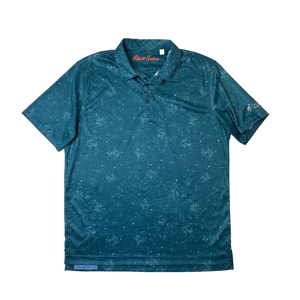 Robert Graham Shirt Mens Large Classic Fit Constellation Skull Graphic Polo LOGO